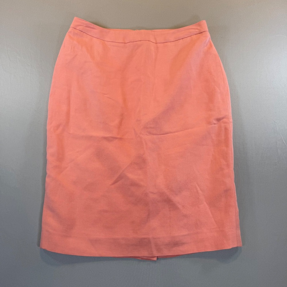 Pink Coral Linen Blend Pencil Skirt 4 Knee Length Lined Preppy Summer Office